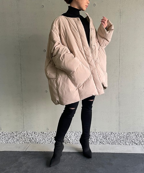 JUNOAH（ジュノア）の「ノーカラーダウンコートマフラーセット（ダウン