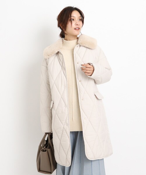 grove（グローブ）の「◇【S-LL】取り外しファー襟付きキルトコート  
