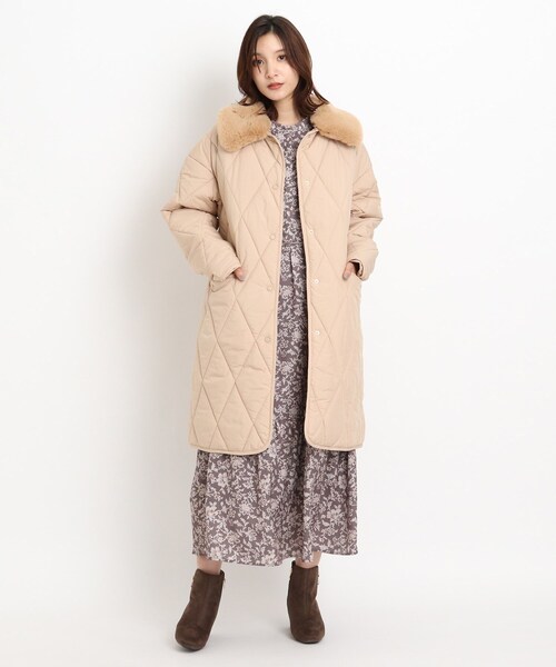 grove（グローブ）の「◇【S-LL】取り外しファー襟付きキルトコート  