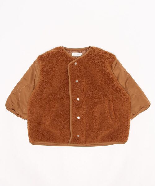 b・ROOM(ビールーム)の「ノーカラー異素材使いジャケット(ノーカラージャケット・キッズ・ブラック/アイボリー/キャメル・100cm/120cm/130cm/90cm/110cm)」の1枚目の写真