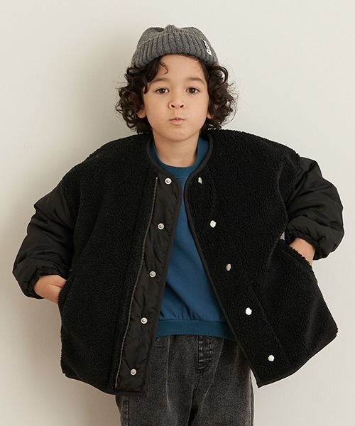 b・ROOM(ビールーム)の「ノーカラー異素材使いジャケット(ノーカラージャケット・キッズ・ブラック/アイボリー/キャメル・100cm/120cm/130cm/90cm/110cm)」の8枚目の写真