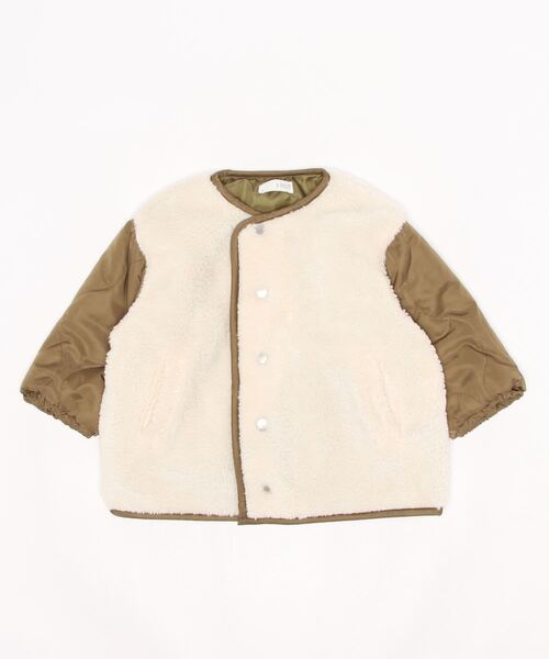 b・ROOM(ビールーム)の「ノーカラー異素材使いジャケット(ノーカラージャケット・キッズ・ブラック/アイボリー/キャメル・100cm/120cm/130cm/90cm/110cm)」の6枚目の写真