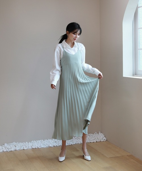 by muni:r（バイ ムニール）の「ビスチェプリーツロングワンピース（ワンピース・レディース・ブラック/ミント/ライトピンク・FREE）」の4枚目の写真