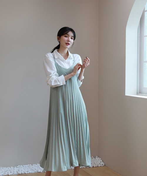 by muni:r（バイ ムニール）の「ビスチェプリーツロングワンピース（ワンピース・レディース・ブラック/ミント/ライトピンク・FREE）」の5枚目の写真