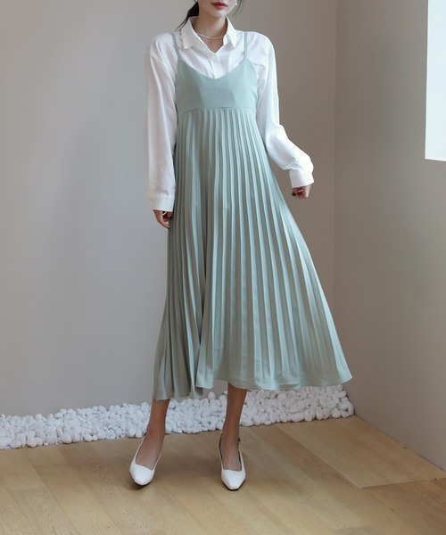 by muni:r（バイ ムニール）の「ビスチェプリーツロングワンピース（ワンピース・レディース・ブラック/ミント/ライトピンク・FREE）」の6枚目の写真