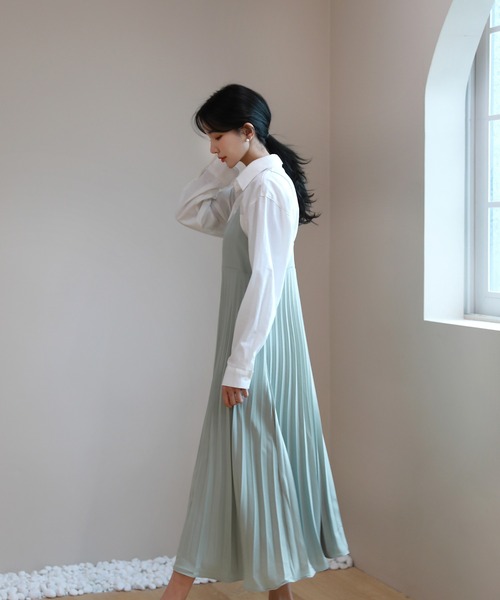 by muni:r（バイ ムニール）の「ビスチェプリーツロングワンピース（ワンピース・レディース・ブラック/ミント/ライトピンク・FREE）」の7枚目の写真