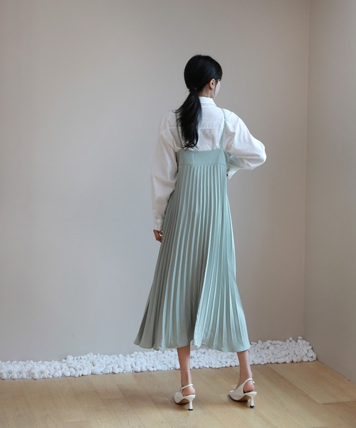 by muni:r（バイ ムニール）の「ビスチェプリーツロングワンピース（ワンピース・レディース・ブラック/ミント/ライトピンク・FREE）」の9枚目の写真