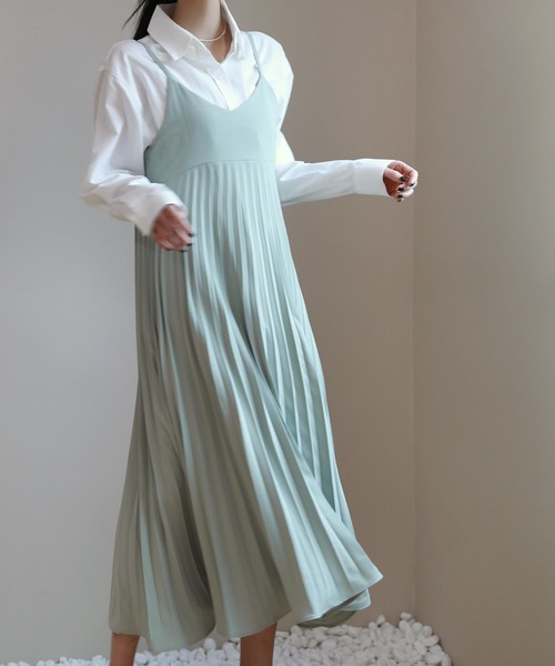 by muni:r（バイ ムニール）の「ビスチェプリーツロングワンピース（ワンピース・レディース・ブラック/ミント/ライトピンク・FREE）」の12枚目の写真