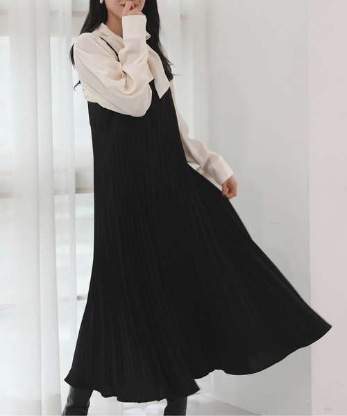 by muni:r（バイ ムニール）の「ビスチェプリーツロングワンピース（ワンピース・レディース・ブラック/ミント/ライトピンク・FREE）」の17枚目の写真