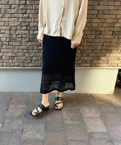 Loco Ocean(ロコオーシャン)の「鍵編み風透かし編みマーメイドシルエット ニットレーススカート(スカート・レディース・ブラック/ベージュ/ピンク・FREE)」の13枚目の写真