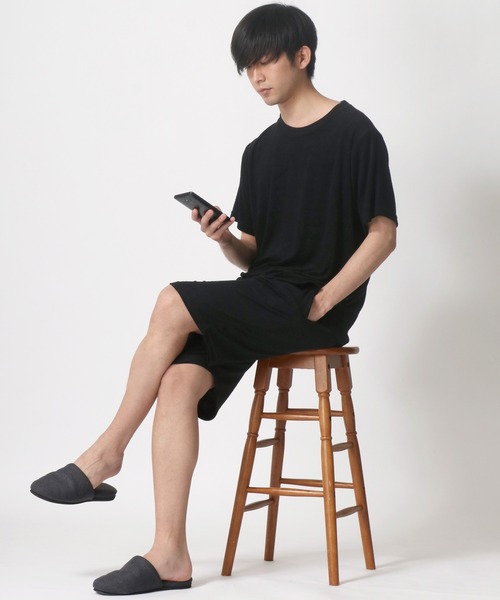 FRUIT OF THE LOOM（フルーツオブザルーム）の「FRUIT OF THE LOOM/フルーツオブザルーム 2点セットアップ パイル 半袖Tシャツ＆ショートパンツ/ルームウェア/ワンマイルウェア/パジャマ/レディース メンズ（ルームウェア/パジャマ・メンズ・ブラック/ホワイト/ネイビー/グレー/グリーン/ブラウン・L/M/LL）」の13枚目の写真