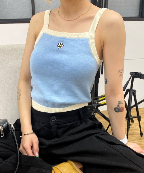 WHO'S WHO gallery（フーズフーギャラリー）の「ohanaニットキャミ（キャミソール・レディース・ピンク/レッド/ブラック/オフホワイト/サックスブルー・FREE）」の4枚目の写真