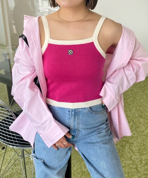 WHO'S WHO gallery（フーズフーギャラリー）の「ohanaニットキャミ（キャミソール・レディース・ピンク/レッド/ブラック/オフホワイト/サックスブルー・FREE）」の5枚目の写真