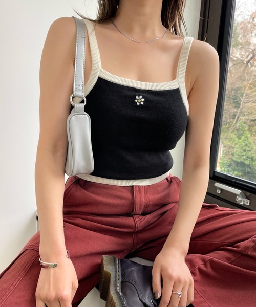 WHO'S WHO gallery（フーズフーギャラリー）の「ohanaニットキャミ（キャミソール・レディース・ピンク/レッド/ブラック/オフホワイト/サックスブルー・FREE）」の3枚目の写真