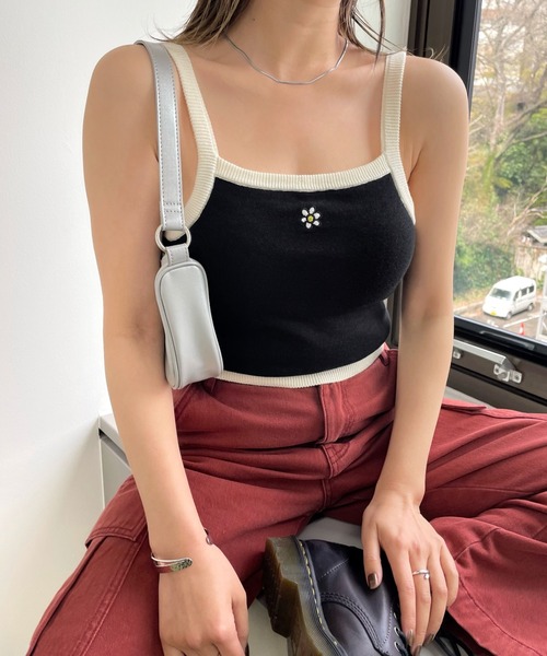 WHO'S WHO gallery（フーズフーギャラリー）の「ohanaニットキャミ（キャミソール・レディース・ピンク/レッド/ブラック/オフホワイト/サックスブルー・FREE）」の7枚目の写真