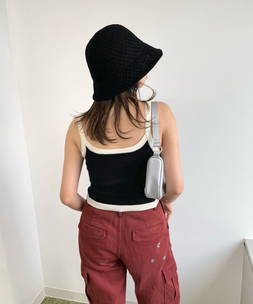 WHO'S WHO gallery（フーズフーギャラリー）の「ohanaニットキャミ（キャミソール・レディース・ピンク/レッド/ブラック/オフホワイト/サックスブルー・FREE）」の9枚目の写真