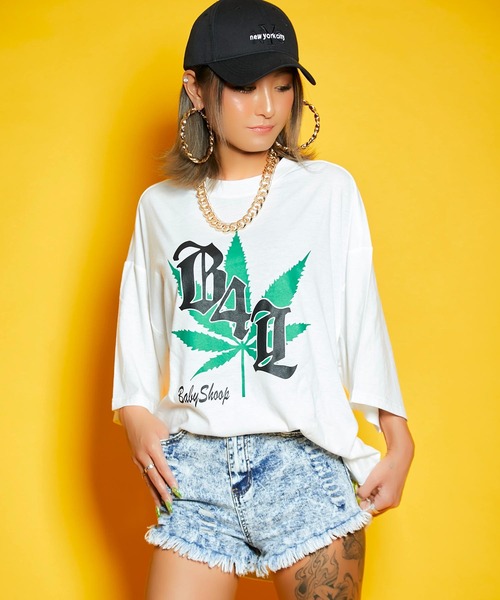 babyShoop（ベイビーシュープ）の「B4Lマリファナ ロゴBIGT-SH（Tシャツ/カットソー・レディース・ホワイト/ブラック・FREE）」の4枚目の写真