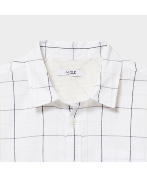 AIGLE（エーグル）の「吸水速乾 ミニワッフルチェック 長袖シャツ（シャツ/ブラウス・メンズ・ホワイト/ブルー・LL/S/M/L）」の4枚目の写真