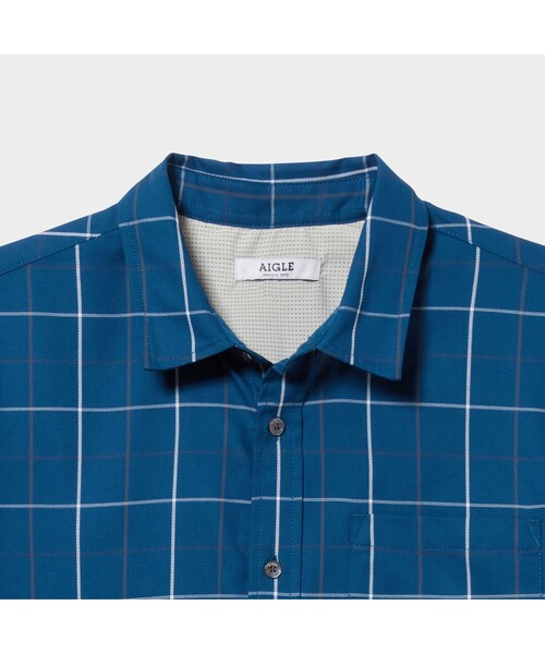 AIGLE（エーグル）の「吸水速乾 ミニワッフルチェック 長袖シャツ（シャツ/ブラウス・メンズ・ホワイト/ブルー・LL/S/M/L）」の10枚目の写真