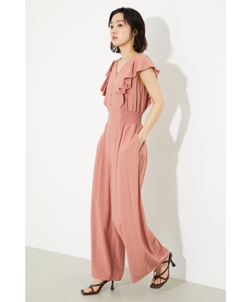 rienda（リエンダ）の「ショルダーフリルロンパース（つなぎ/オールインワン・レディース・ブラウン/オレンジ系その他/ライトベージュ/ブルー・SMALL/MEDIUM）」の4枚目の写真