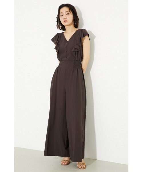 rienda（リエンダ）の「ショルダーフリルロンパース（つなぎ/オールインワン・レディース・ブラウン/オレンジ系その他/ライトベージュ/ブルー・SMALL/MEDIUM）」の2枚目の写真