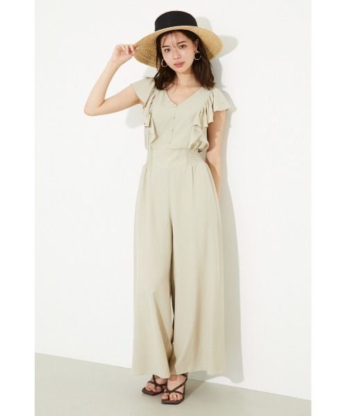 rienda（リエンダ）の「ショルダーフリルロンパース（つなぎ/オールインワン・レディース・ブラウン/オレンジ系その他/ライトベージュ/ブルー・SMALL/MEDIUM）」の3枚目の写真