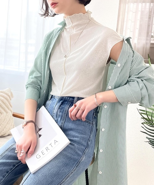 classicalelf（クラシカルエルフ）の「続・シアーアイテム。2wayメロウシアー素材ノースリーブトップス（Tシャツ/カットソー・レディース・ライトグレー/ブラック/パープル/ピンクベージュ/オフホワイト/グリーン・SMALL/MEDIUM/LARGE/X-LARGE）」の21枚目の写真