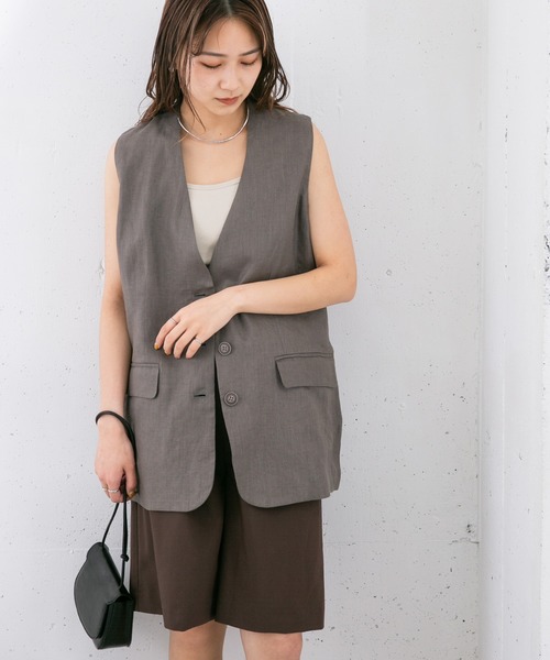 KBF（ケイビーエフ）の「リネンBIGベスト（ベスト・レディース・ブラック/オフホワイト/ダークグレー・ONE）」の3枚目の写真