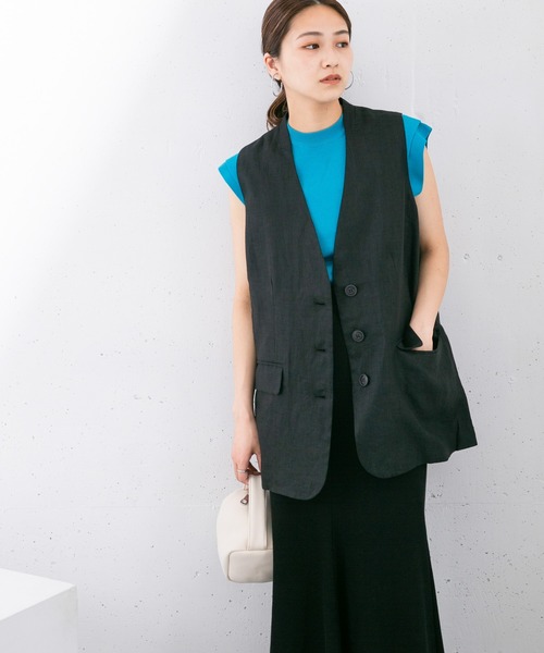 KBF（ケイビーエフ）の「リネンBIGベスト（ベスト・レディース・ブラック/オフホワイト/ダークグレー・ONE）」の2枚目の写真