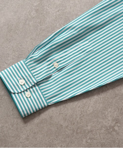 BRICK & SONS(ブリックアンドサンズ)の「リラックスバックプリーツシャツ<ターコイズストライプ>(シャツ/ブラウス・メンズ・エメラルド・LL/S/M/L)」の2枚目の写真