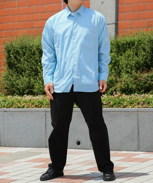 BRICK & SONS(ブリックアンドサンズ)の「リラックスバックプリーツシャツ<ターコイズストライプ>(シャツ/ブラウス・メンズ・エメラルド・LL/S/M/L)」の9枚目の写真