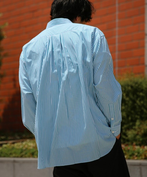 BRICK & SONS(ブリックアンドサンズ)の「リラックスバックプリーツシャツ<ターコイズストライプ>(シャツ/ブラウス・メンズ・エメラルド・LL/S/M/L)」の6枚目の写真