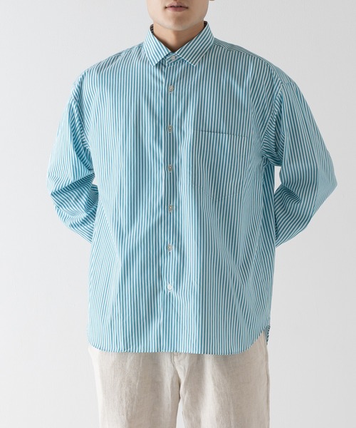 BRICK & SONS(ブリックアンドサンズ)の「リラックスバックプリーツシャツ<ターコイズストライプ>(シャツ/ブラウス・メンズ・エメラルド・LL/S/M/L)」の19枚目の写真
