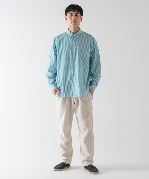 BRICK & SONS(ブリックアンドサンズ)の「リラックスバックプリーツシャツ<ターコイズストライプ>(シャツ/ブラウス・メンズ・エメラルド・LL/S/M/L)」の18枚目の写真