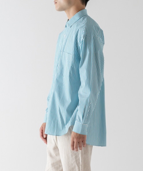 BRICK & SONS(ブリックアンドサンズ)の「リラックスバックプリーツシャツ<ターコイズストライプ>(シャツ/ブラウス・メンズ・エメラルド・LL/S/M/L)」の17枚目の写真