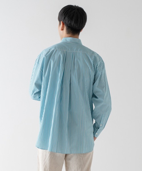 BRICK & SONS(ブリックアンドサンズ)の「リラックスバックプリーツシャツ<ターコイズストライプ>(シャツ/ブラウス・メンズ・エメラルド・LL/S/M/L)」の16枚目の写真