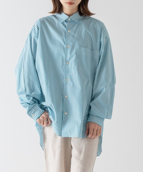 BRICK & SONS(ブリックアンドサンズ)の「リラックスバックプリーツシャツ<ターコイズストライプ>(シャツ/ブラウス・メンズ・エメラルド・LL/S/M/L)」の15枚目の写真