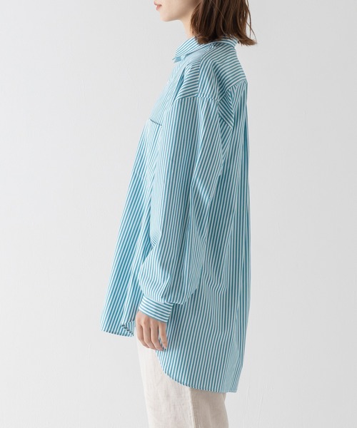 BRICK & SONS(ブリックアンドサンズ)の「リラックスバックプリーツシャツ<ターコイズストライプ>(シャツ/ブラウス・メンズ・エメラルド・LL/S/M/L)」の13枚目の写真