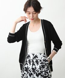 INDIVI | 【洗える/日本製】麻混 配色デザインカーディガン(カーディガン/ボレロ)
