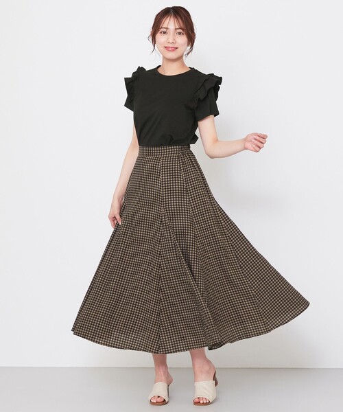Feroux（フェルゥ）の「【洗える】ギンガムチェック フレアスカート（スカート・レディース・ホワイト系2/ブラック系2・1/2）」の9枚目の写真