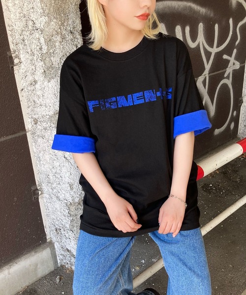 Figments（フィグメンツ）の「リバーシブルスリーブロゴTシャツ（Tシャツ/カットソー・レディース・ホワイト/スミクロ/ブルー・SMALL/MEDIUM）」の3枚目の写真