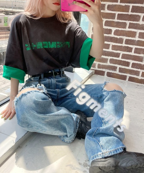 Figments（フィグメンツ）の「リバーシブルスリーブロゴTシャツ（Tシャツ/カットソー・レディース・ホワイト/スミクロ/ブルー・SMALL/MEDIUM）」の4枚目の写真