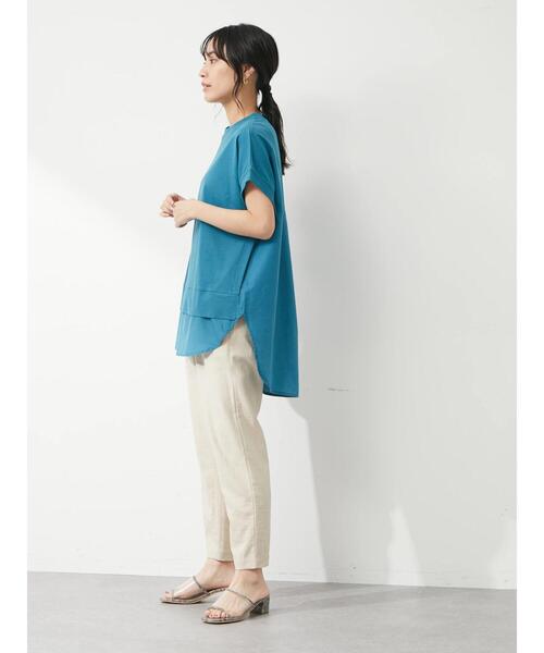 Green　Parks（グリーンパークス）の「フレンチスリーブ布帛ドッキング切替チュニック（Tシャツ/カットソー・レディース・ブラック/ホワイト/グレー/ブルー・FREE）」の6枚目の写真