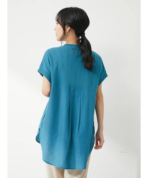 Green　Parks（グリーンパークス）の「フレンチスリーブ布帛ドッキング切替チュニック（Tシャツ/カットソー・レディース・ブラック/ホワイト/グレー/ブルー・FREE）」の11枚目の写真