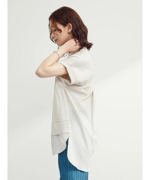 Green　Parks（グリーンパークス）の「フレンチスリーブ布帛ドッキング切替チュニック（Tシャツ/カットソー・レディース・ブラック/ホワイト/グレー/ブルー・FREE）」の12枚目の写真