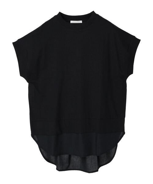 Green　Parks（グリーンパークス）の「フレンチスリーブ布帛ドッキング切替チュニック（Tシャツ/カットソー・レディース・ブラック/ホワイト/グレー/ブルー・FREE）」の2枚目の写真