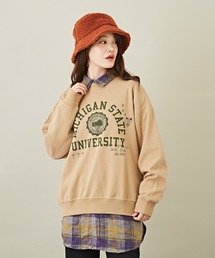 CUBE SUGAR（キューブシュガー）の「スムースリメイク風刺繍長袖クルーネックプルオーバー（Tシャツ/カットソー）」