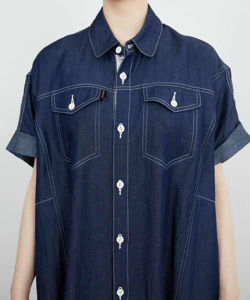 FRAPBOIS（フラボア）の「テンセルデニム ワンピース（シャツワンピース・レディース・ネイビー/サックスブルー・1/0）」の5枚目の写真