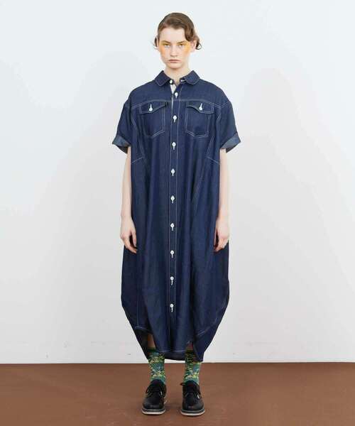 FRAPBOIS（フラボア）の「テンセルデニム ワンピース（シャツワンピース・レディース・ネイビー/サックスブルー・1/0）」の14枚目の写真