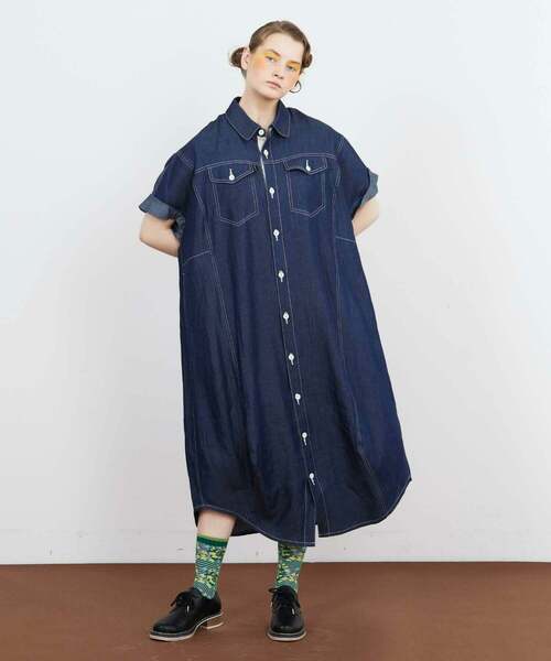FRAPBOIS（フラボア）の「テンセルデニム ワンピース（シャツワンピース・レディース・ネイビー/サックスブルー・1/0）」の19枚目の写真